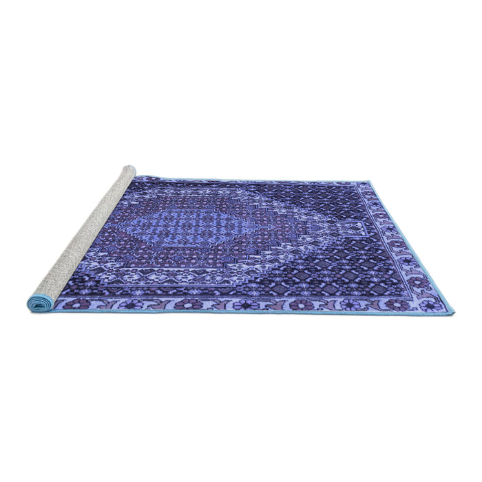 Sideview of Machine Washable Medallion Blue Traditional Rug, wshtr492blu