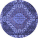 Round Machine Washable Medallion Blue Traditional Rug, wshtr492blu