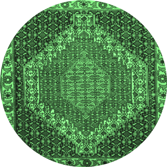 Round Machine Washable Medallion Emerald Green Traditional Area Rugs, wshtr492emgrn