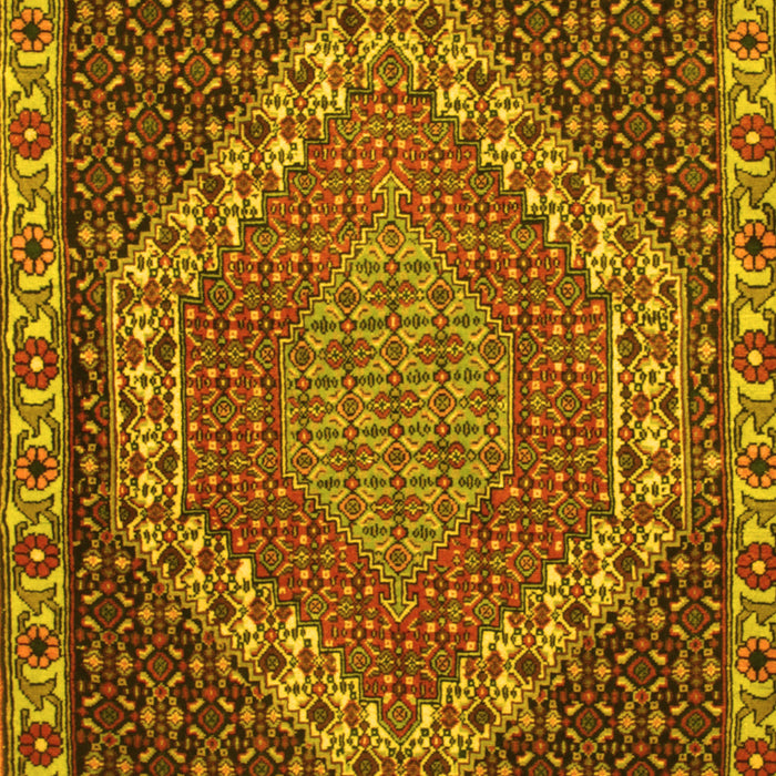 Machine Washable Medallion Yellow Traditional Rug, wshtr492yw
