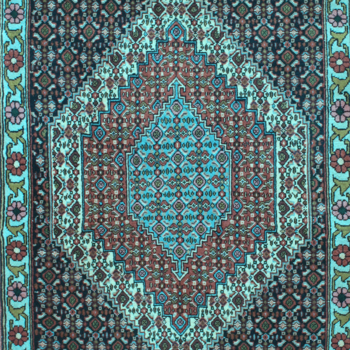 Machine Washable Medallion Light Blue Traditional Rug, wshtr492lblu