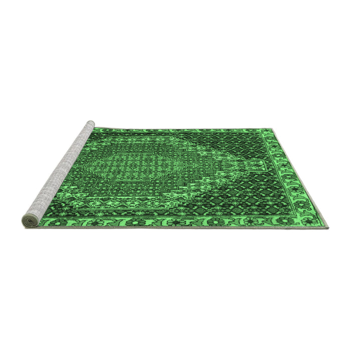 Sideview of Machine Washable Medallion Emerald Green Traditional Area Rugs, wshtr492emgrn