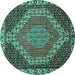 Round Medallion Turquoise Traditional Rug, tr492turq