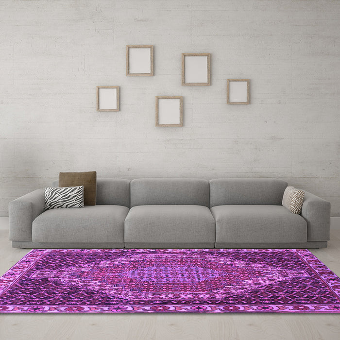 Machine Washable Medallion Purple Traditional Area Rugs in a Living Room, wshtr492pur