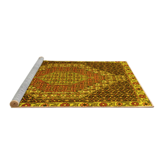 Sideview of Machine Washable Medallion Yellow Traditional Rug, wshtr492yw