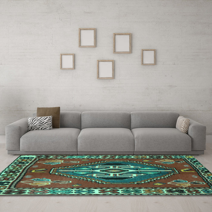 Machine Washable Persian Turquoise Traditional Area Rugs in a Living Room,, wshtr493turq