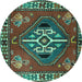 Round Machine Washable Persian Turquoise Traditional Area Rugs, wshtr493turq