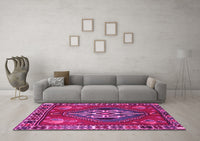 Machine Washable Persian Pink Traditional Rug, wshtr493pnk