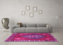 Machine Washable Persian Pink Traditional Rug in a Living Room, wshtr493pnk
