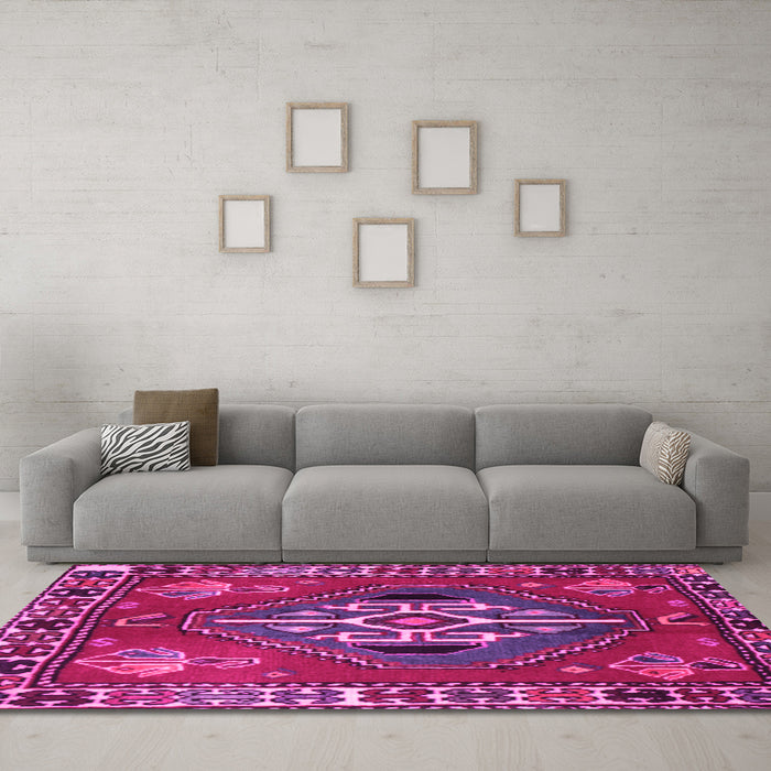 Machine Washable Persian Pink Traditional Rug in a Living Room, wshtr493pnk