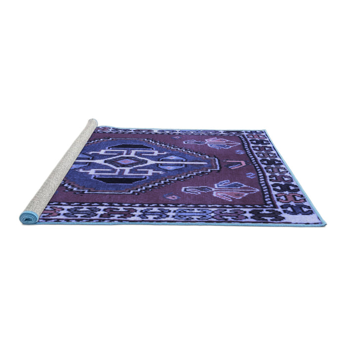 Sideview of Machine Washable Persian Blue Traditional Rug, wshtr493blu