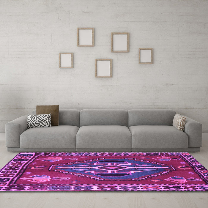 Machine Washable Persian Purple Traditional Area Rugs in a Living Room, wshtr493pur