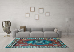 Machine Washable Persian Light Blue Traditional Rug in a Living Room, wshtr493lblu
