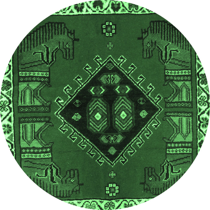Round Persian Emerald Green Traditional Rug, tr494emgrn