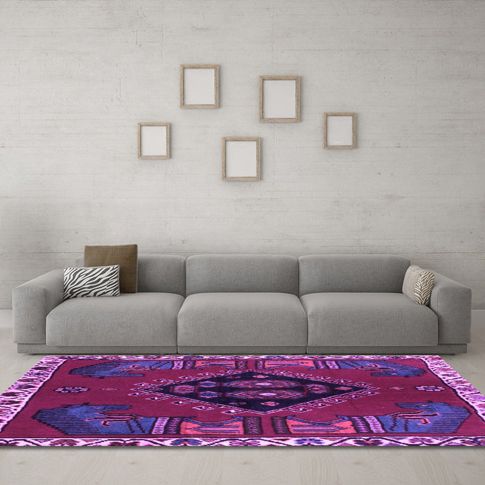 Machine Washable Persian Purple Traditional Area Rugs in a Living Room, wshtr494pur