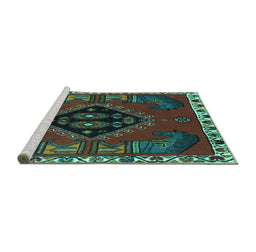 Sideview of Machine Washable Persian Turquoise Traditional Area Rugs, wshtr494turq