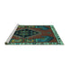 Sideview of Machine Washable Persian Turquoise Traditional Area Rugs, wshtr494turq