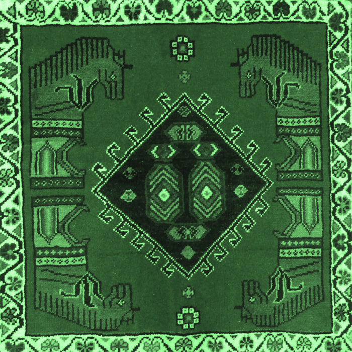 Square Machine Washable Persian Emerald Green Traditional Area Rugs, wshtr494emgrn