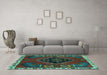 Machine Washable Persian Turquoise Traditional Area Rugs in a Living Room,, wshtr494turq