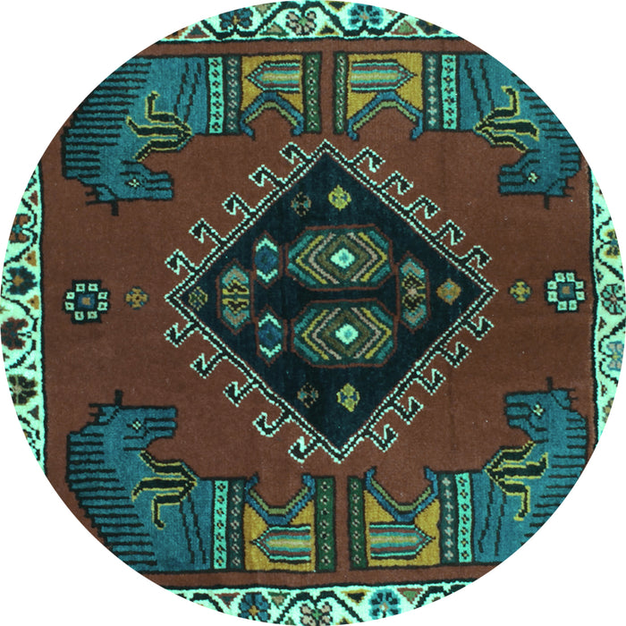 Round Persian Turquoise Traditional Rug, tr494turq