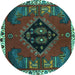 Round Persian Turquoise Traditional Rug, tr494turq