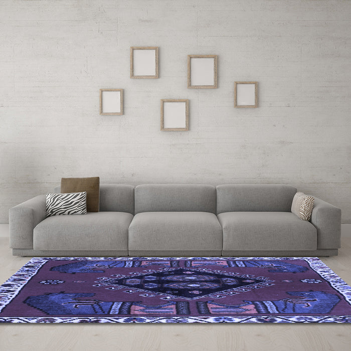 Machine Washable Persian Blue Traditional Rug in a Living Room, wshtr494blu