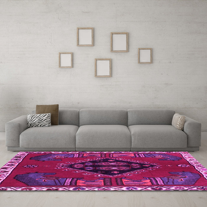 Machine Washable Persian Pink Traditional Rug in a Living Room, wshtr494pnk