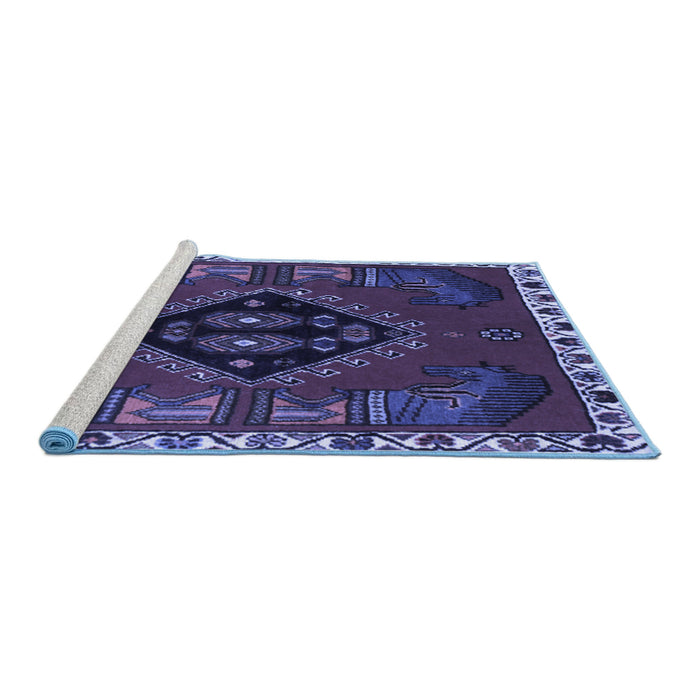 Sideview of Machine Washable Persian Blue Traditional Rug, wshtr494blu