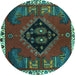 Round Machine Washable Persian Turquoise Traditional Area Rugs, wshtr494turq