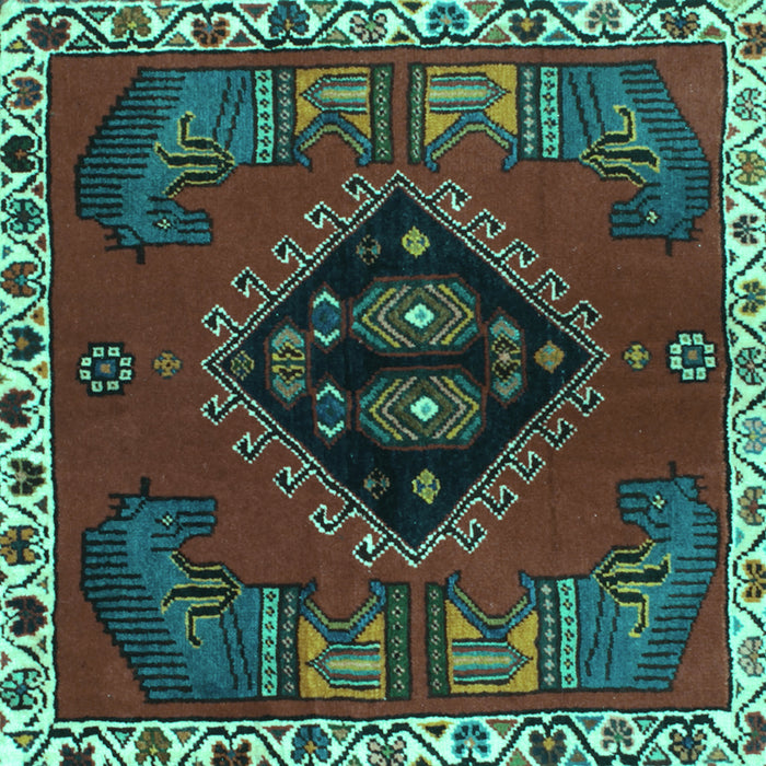 Square Machine Washable Persian Turquoise Traditional Area Rugs, wshtr494turq