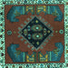 Square Machine Washable Persian Turquoise Traditional Area Rugs, wshtr494turq