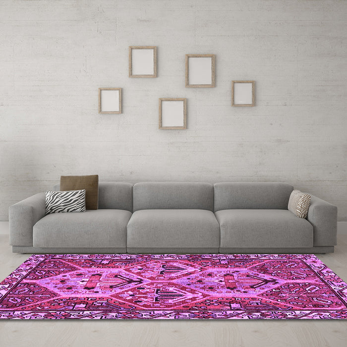 Machine Washable Persian Purple Traditional Area Rugs in a Living Room, wshtr495pur