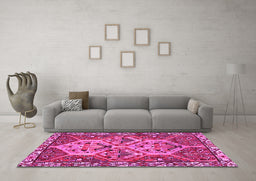 Machine Washable Persian Pink Traditional Rug in a Living Room, wshtr495pnk