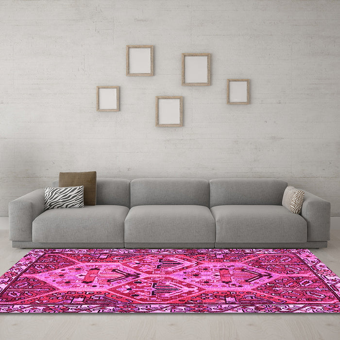 Machine Washable Persian Pink Traditional Rug in a Living Room, wshtr495pnk