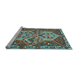 Sideview of Machine Washable Persian Light Blue Traditional Rug, wshtr495lblu