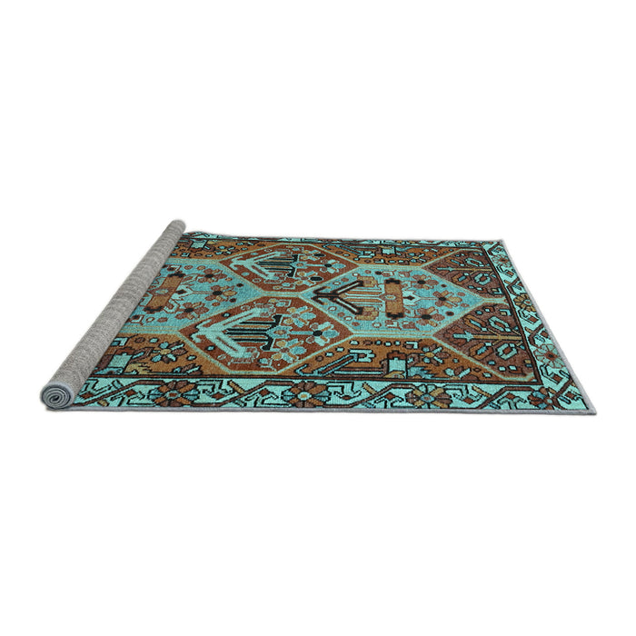 Sideview of Machine Washable Persian Light Blue Traditional Rug, wshtr495lblu