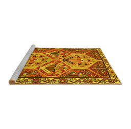Sideview of Machine Washable Persian Yellow Traditional Rug, wshtr495yw