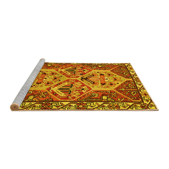 Sideview of Machine Washable Persian Yellow Traditional Rug, wshtr495yw