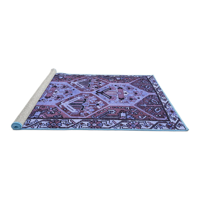 Sideview of Machine Washable Persian Blue Traditional Rug, wshtr495blu