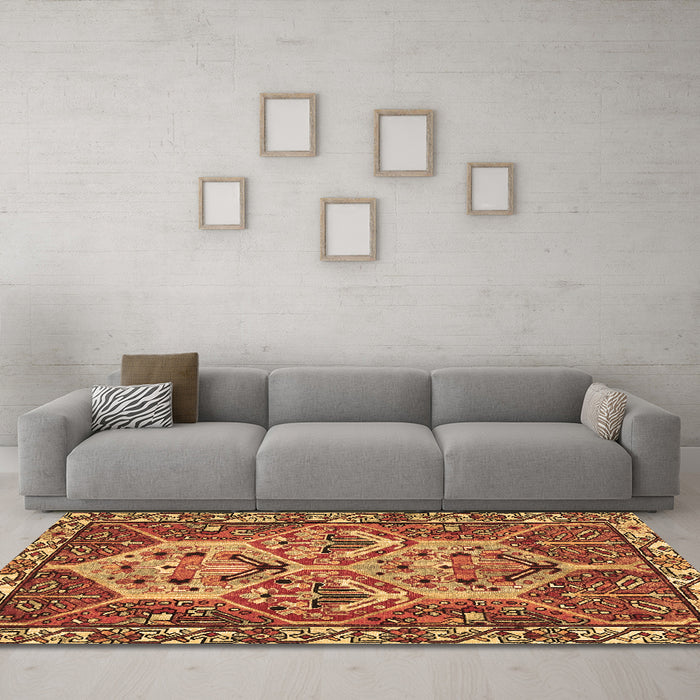 Machine Washable Persian Brown Traditional Rug in a Living Room,, wshtr495brn