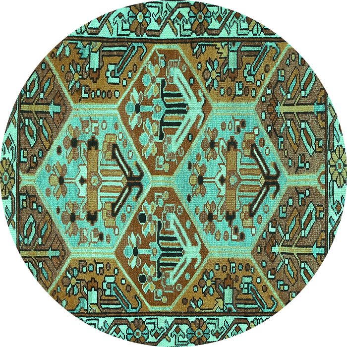 Round Persian Turquoise Traditional Rug, tr495turq