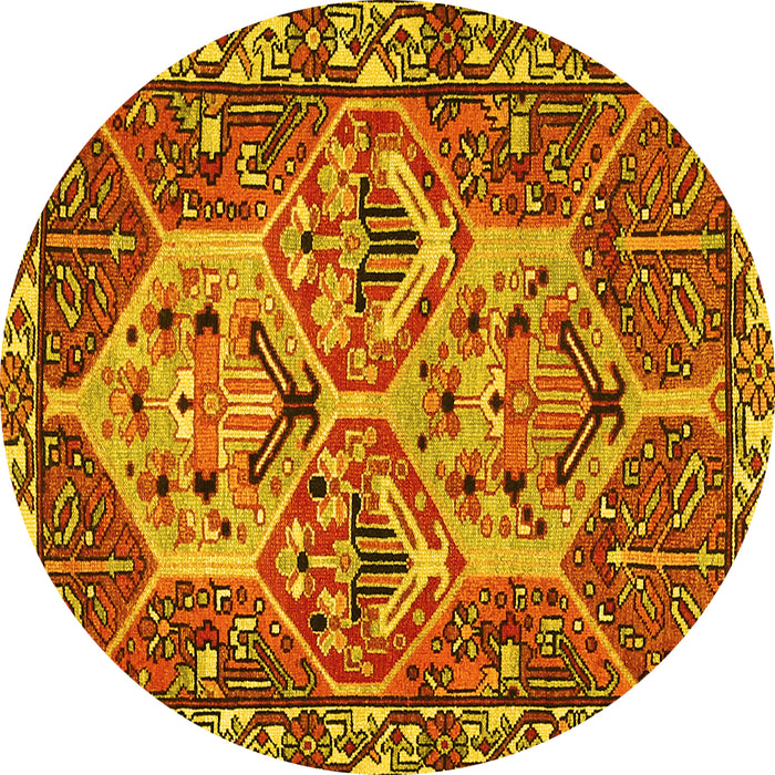 Round Machine Washable Persian Yellow Traditional Rug, wshtr495yw