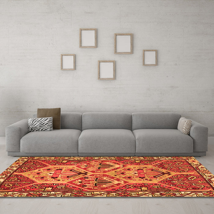 Machine Washable Persian Orange Traditional Area Rugs in a Living Room, wshtr495org