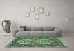 Machine Washable Persian Turquoise Traditional Area Rugs in a Living Room,, wshtr495turq