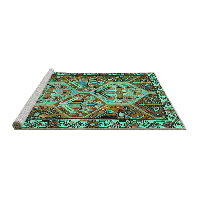 Sideview of Machine Washable Persian Turquoise Traditional Area Rugs, wshtr495turq