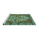 Sideview of Machine Washable Persian Turquoise Traditional Area Rugs, wshtr495turq