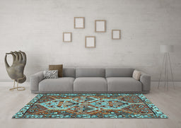 Machine Washable Persian Light Blue Traditional Rug in a Living Room, wshtr495lblu