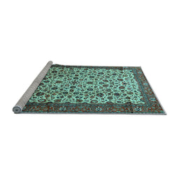Sideview of Machine Washable Persian Light Blue Traditional Rug, wshtr496lblu