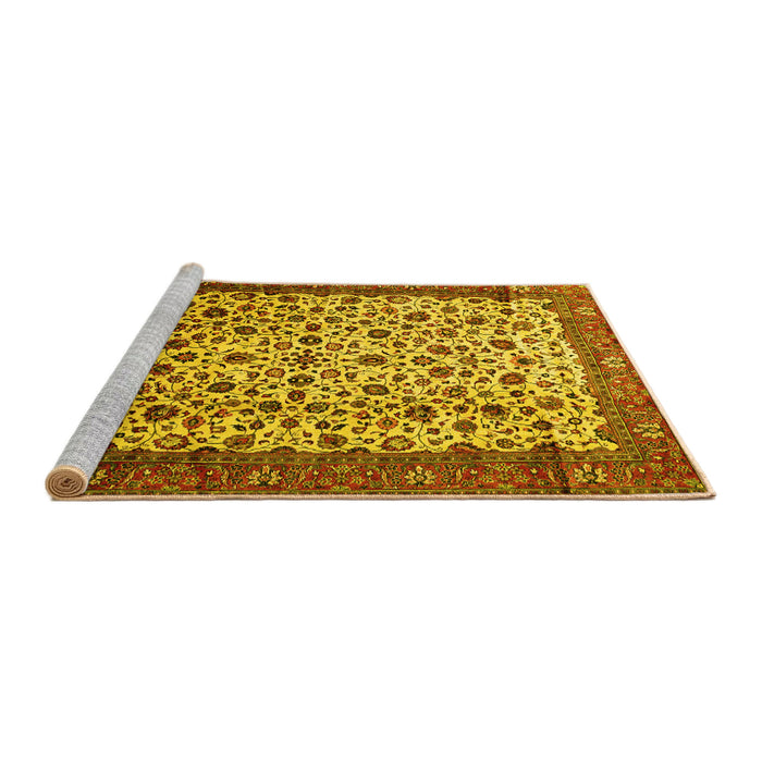 Sideview of Machine Washable Persian Yellow Traditional Rug, wshtr496yw