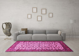 Machine Washable Persian Pink Traditional Rug in a Living Room, wshtr496pnk